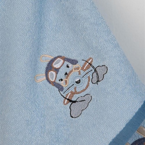 ΠΕΤΣΕΤΑ Με Κέντημα Σετ 2 τεμ bebe Airplane 156 30X50,70X140 Σιελ 100%  Cotton