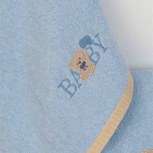 ΠΕΤΣΕΤΑ Με Κέντημα Σετ 2 τεμ bebe Baby Bear 161 30X50,70X140 Σιελ 100%  Cotton