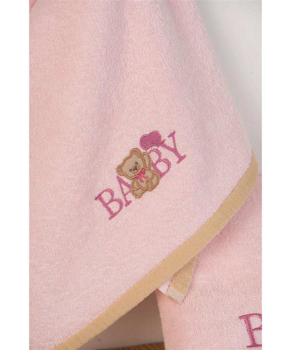 ΠΕΤΣΕΤΑ Με Κέντημα Σετ 2 τεμ bebe Baby Bear 162 30X50,70X140 Ροζ 100%  Cotton