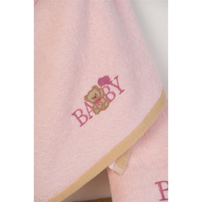 ΠΕΤΣΕΤΑ Με Κέντημα Σετ 2 τεμ bebe Baby Bear 162 30X50,70X140 Ροζ 100%  Cotton