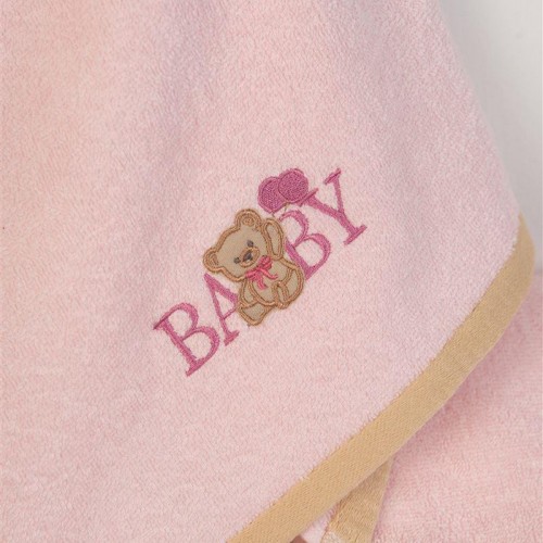 ΠΕΤΣΕΤΑ Με Κέντημα Σετ 2 τεμ bebe Baby Bear 162 30X50,70X140 Ροζ 100%  Cotton