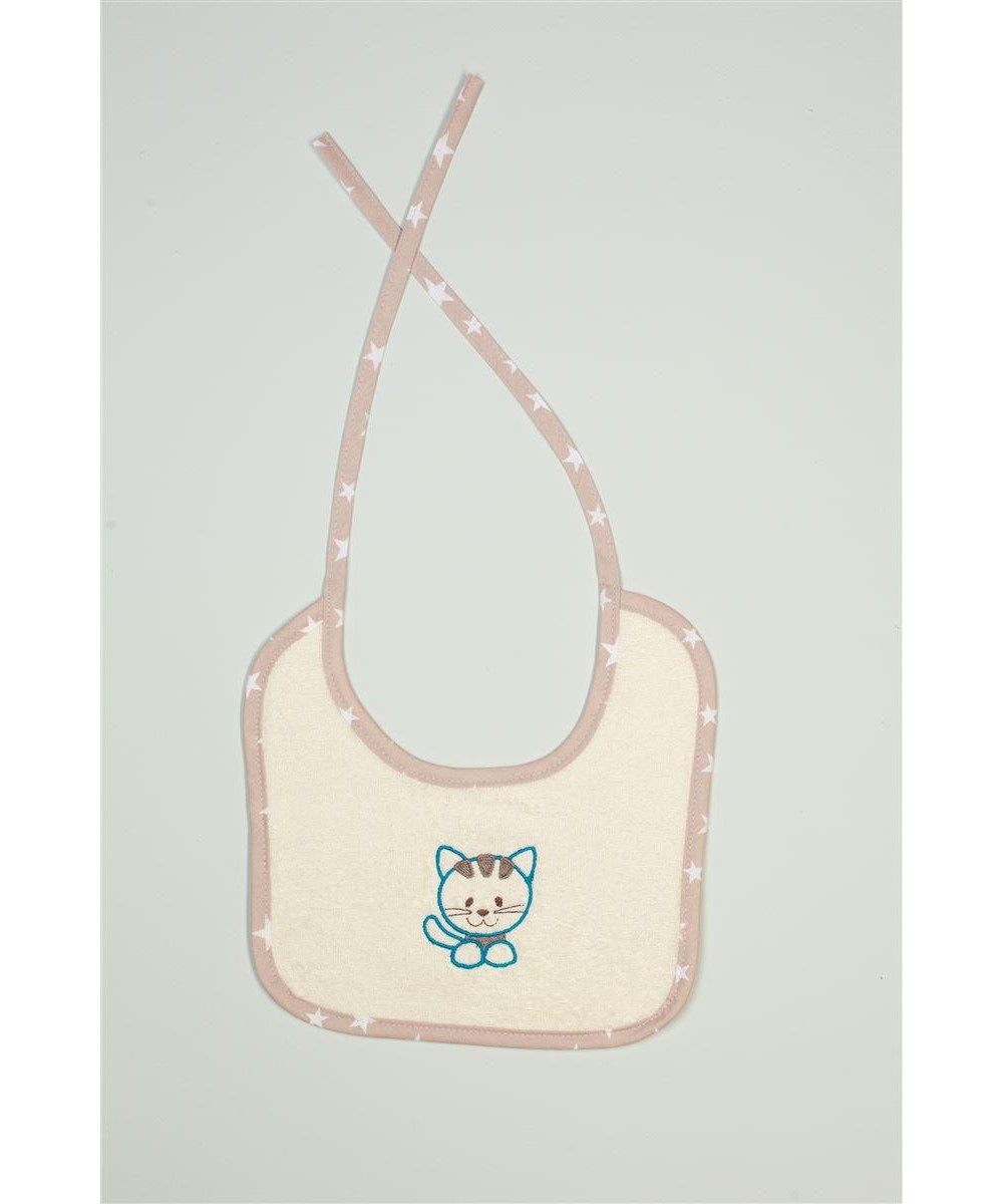 Bib With Embroidery bebe Kitty 138 25X25 Ecru 100% Cotton