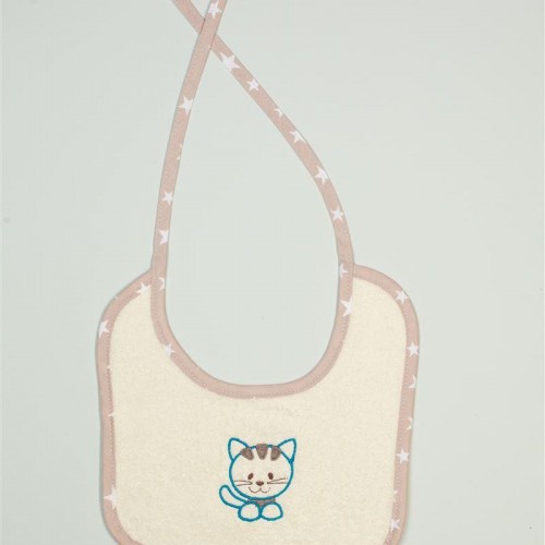 Bib With Embroidery bebe Kitty 138 25X25 Ecru 100% Cotton