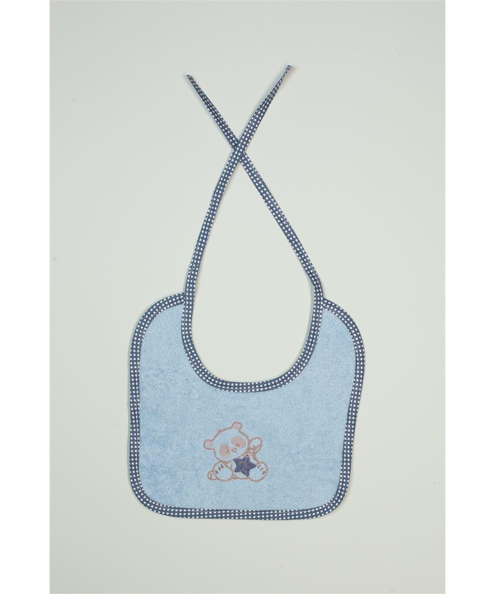 BIBS With Embroidery bebe Star Bear 151 25X25 Ciel 100% Cotton