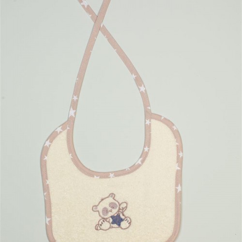 Bib With Embroidery bebe Star Bear 153 25X25 Ecru 100% Cotton