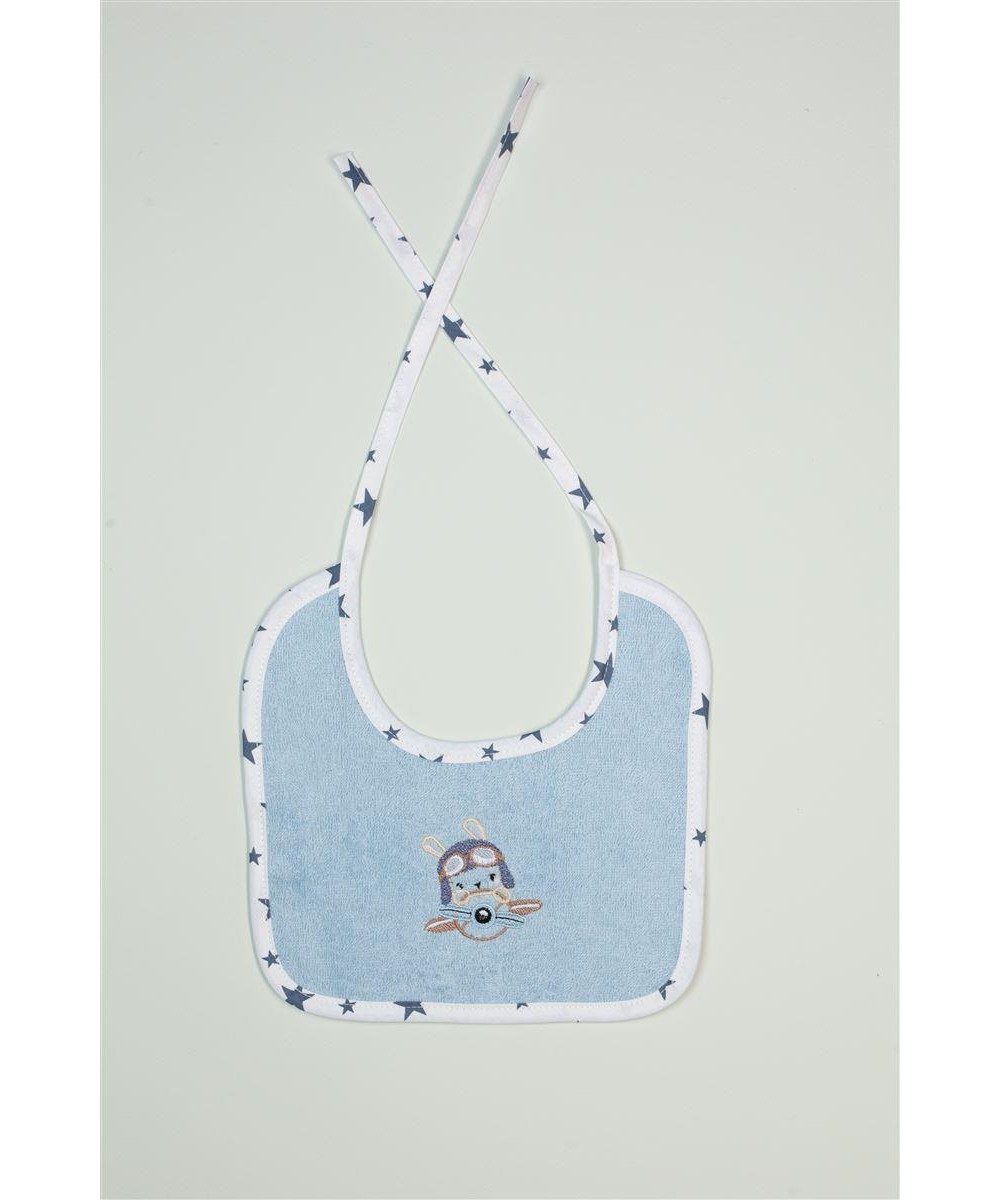 BIBS With Embroidery bebe Airplane 156 25X25 Ciel 100% Cotton