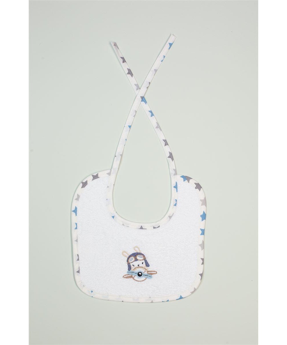 Bib With Embroidery bebe Airplane 157 25X25 White 100% Cotton