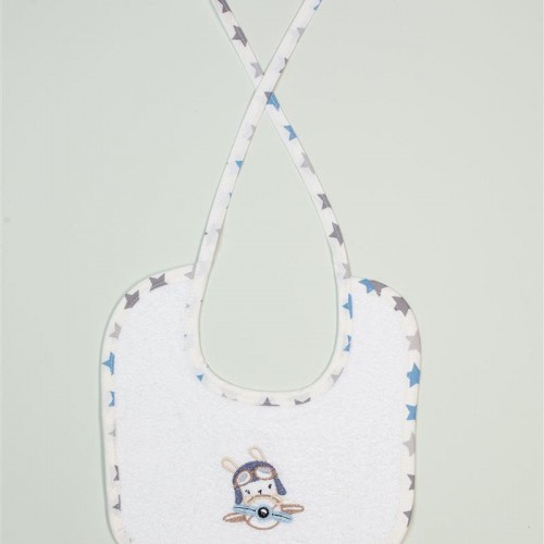 Bib With Embroidery bebe Airplane 157 25X25 White 100% Cotton