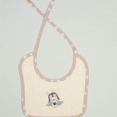 Bib With Embroidery bebe Airplane 158 25X25 Ecru 100% Cotton