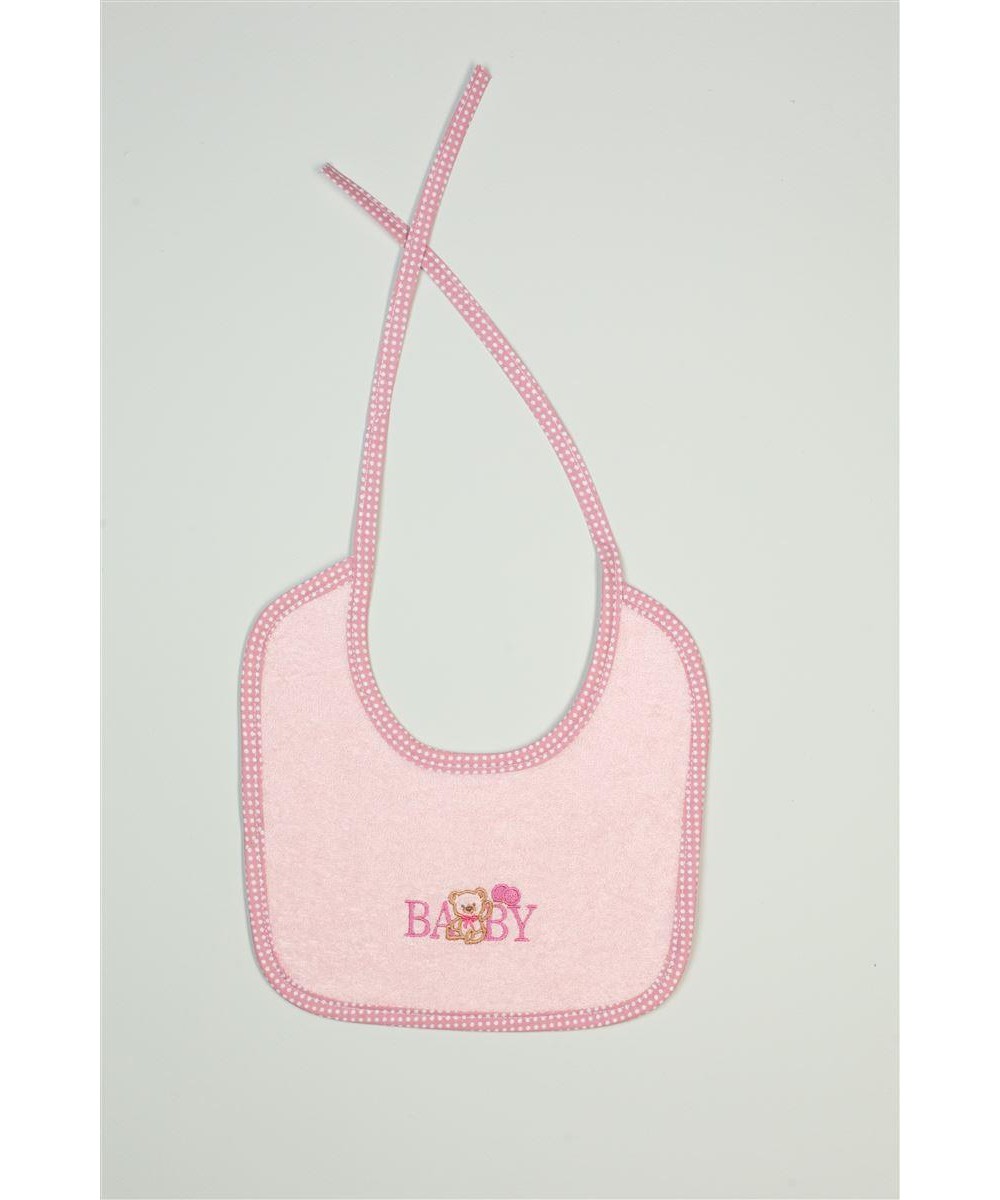 Bib With Embroidery bebe Baby Bear 162 25X25 Pink 100% Cotton