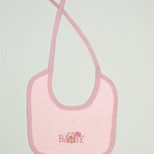 Bib With Embroidery bebe Baby Bear 162 25X25 Pink 100% Cotton