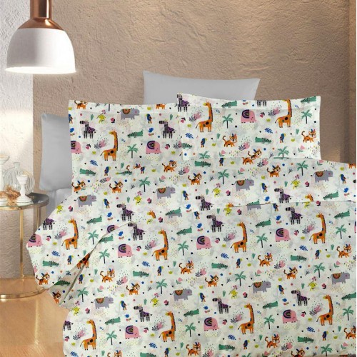 ΚΑΤΩΣΕΝΤΟΝΟ ΜΕ ΛΑΣΤΙΧΟ bebe Zoo 556 0,70X1,40X0,15 White-Multi 100%  Cotton