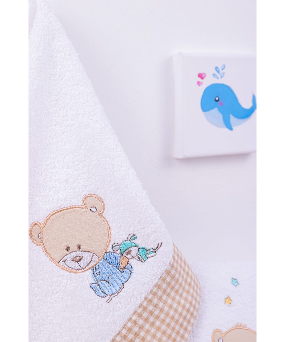 ΠΕΤΣΕΤΑ ΣΕΤ 2 τεμ bebe HAPPY BEARS 21 30X50,70X140 ΛΕΥΚΟ/ΜΠΕΖ Cotton 100% 