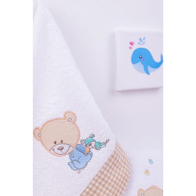 ΠΕΤΣΕΤΑ ΣΕΤ 2 τεμ bebe HAPPY BEARS 21 30X50,70X140 ΛΕΥΚΟ/ΜΠΕΖ Cotton 100% 