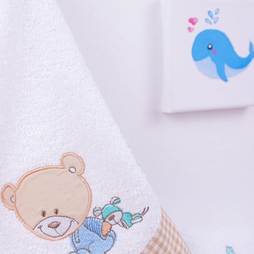 ΠΕΤΣΕΤΑ ΣΕΤ 2 τεμ bebe HAPPY BEARS 21 30X50,70X140 ΛΕΥΚΟ/ΜΠΕΖ Cotton 100% 