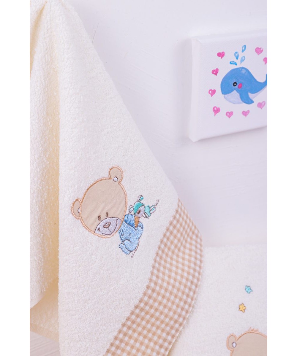 ΠΕΤΣΕΤΑ ΣΕΤ 2 τεμ bebe HAPPY BEARS 22 30X50,70X140 ΕΚΡΟΥ/ΜΠΕΖ Cotton 100% 