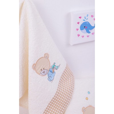 ΠΕΤΣΕΤΑ ΣΕΤ 2 τεμ bebe HAPPY BEARS 22 30X50,70X140 ΕΚΡΟΥ/ΜΠΕΖ Cotton 100% 