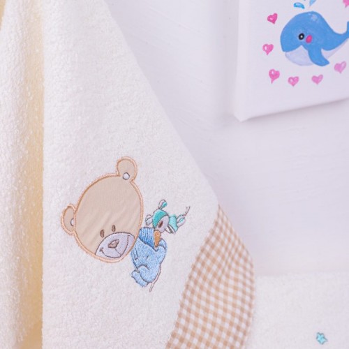 ΠΕΤΣΕΤΑ ΣΕΤ 2 τεμ bebe HAPPY BEARS 22 30X50,70X140 ΕΚΡΟΥ/ΜΠΕΖ Cotton 100% 