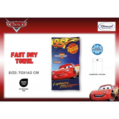 Πετσέτα Θαλάσσης Quick Dry Disney Home Cars 38 70X140 Blue 100%  Microfiber