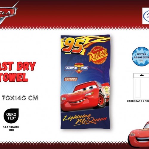 Πετσέτα Θαλάσσης Quick Dry Disney Home Cars 38 70X140 Blue 100%  Microfiber