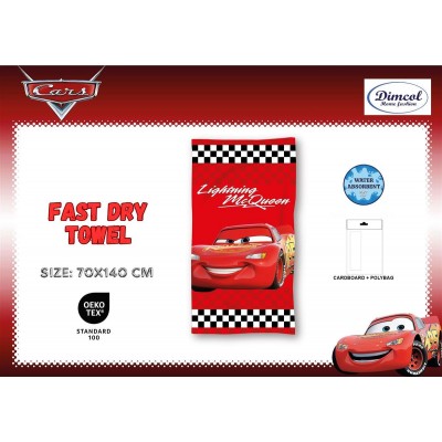 Πετσέτα Θαλάσσης Quick Dry Disney Home Cars 21 70X140 Red 100%  Microfiber