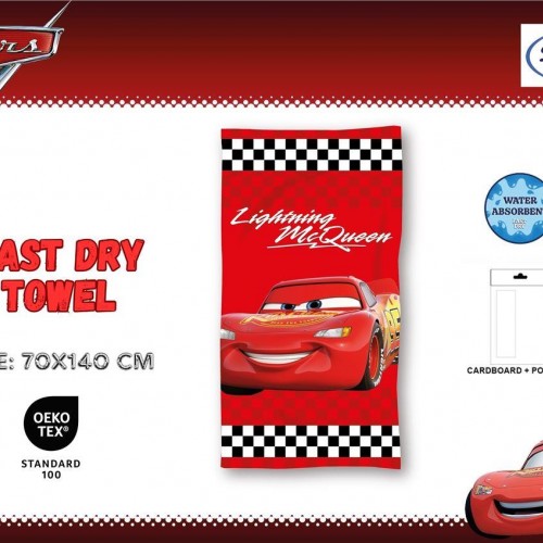 Πετσέτα Θαλάσσης Quick Dry Disney Home Cars 21 70X140 Red 100%  Microfiber