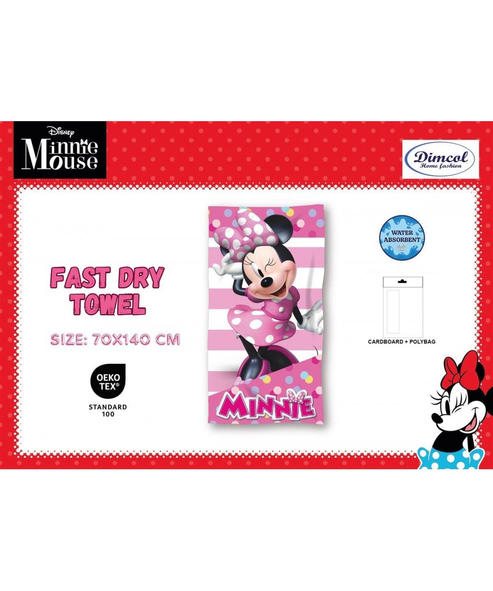 Beach Towel Quick Dry Disney Home Minnie 26 70X140 Pink 100% Microfiber