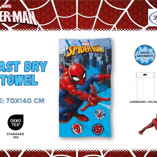 Πετσέτα Θαλάσσης Quick Dry Marvel Spider-Man 96 70X140 Digital Print Sky Blue 100%  Microfiber