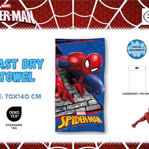 Πετσέτα Θαλάσσης Quick Dry Marvel Spider-Man 97 70X140 Digital Print Blue 100%  Microfiber