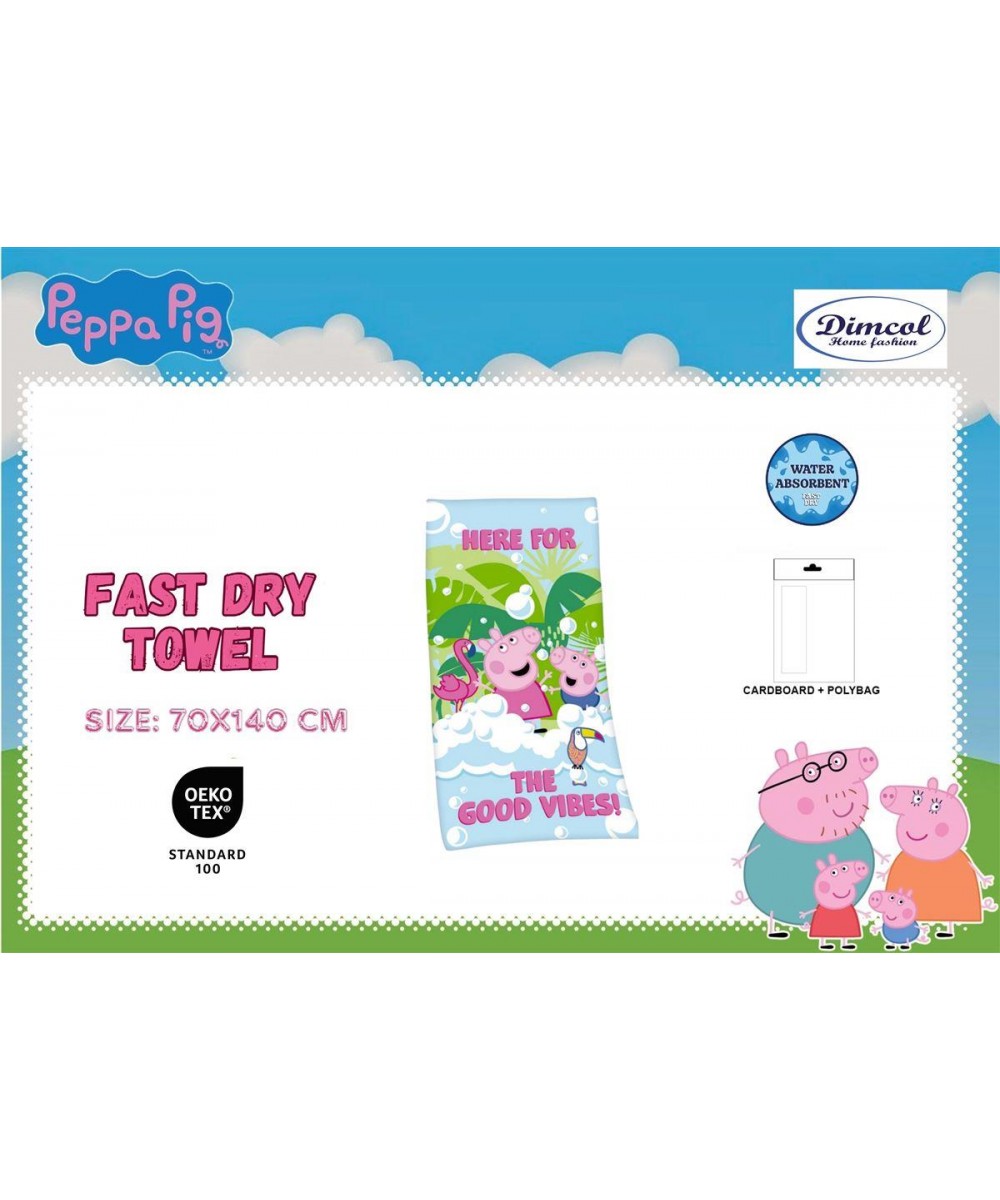 Πετσέτα Θαλάσσης Quick Dry Hasbro Peppa Pig 12 70X140 Digital Print Green 100%  Microfiber