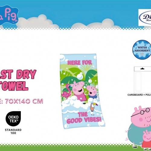 Beach Towel Quick Dry Hasbro Peppa Pig 12 70X140 Digital Print Green 100% Microfiber