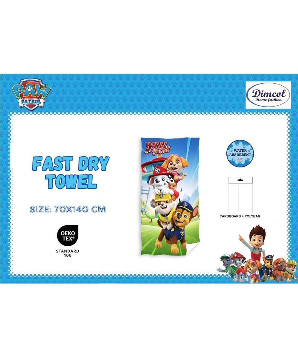 Beach Towel Quick Dry Nickelodeon Paw Patrol 20 70X140 Digital Print Sky Blue 100% Microfiber