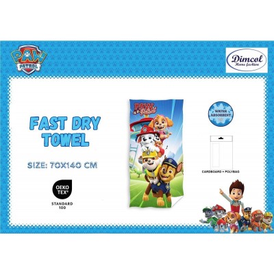 Πετσέτα Θαλάσσης Quick Dry Nickelodeon Paw Patrol 20 70X140 Digital Print Sky Blue 100%  Microfiber