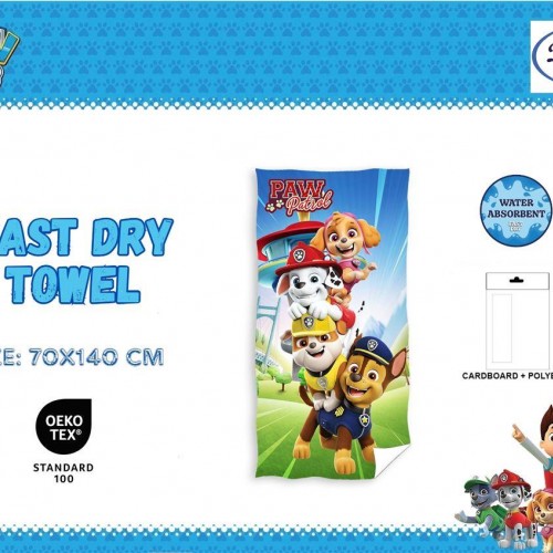 Beach Towel Quick Dry Nickelodeon Paw Patrol 20 70X140 Digital Print Sky Blue 100% Microfiber