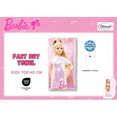 Πετσέτα Θαλάσσης Quick Dry Mattel Barbie 85 70X140 Digital Print Pink 100%  Microfiber