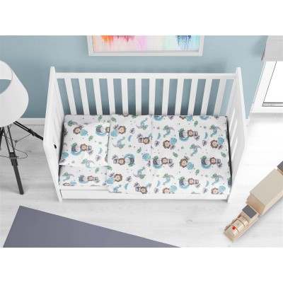 Fitted sheet with rubber bebe Lion 533 0,70X1,40X0,15 Sky Blue 100% Cotton