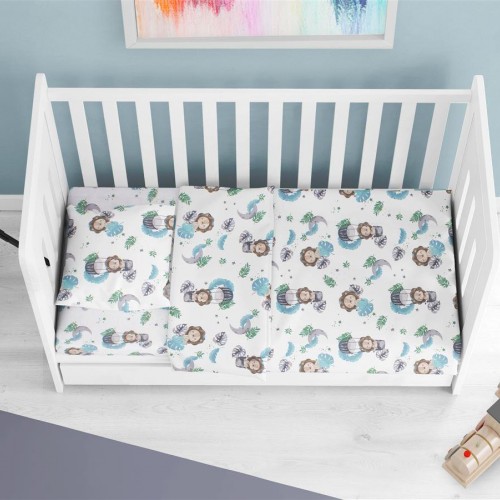 Fitted sheet with rubber bebe Lion 533 0,70X1,40X0,15 Sky Blue 100% Cotton