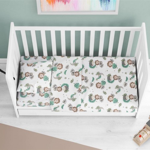 Fitted Sheet bebe Lion 534 0.70X1.40X0.15 Green 100% Cotton