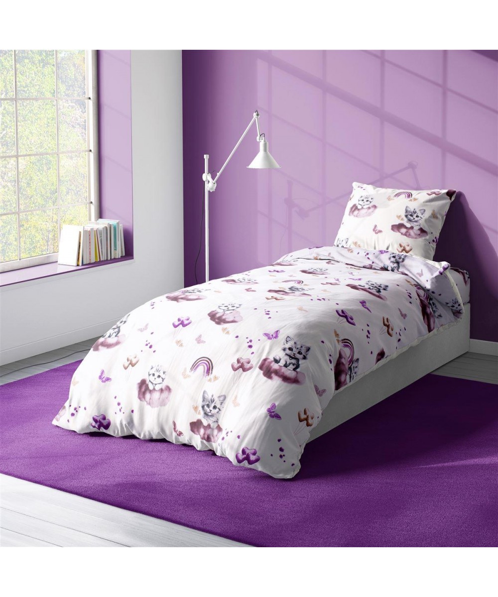 Παπλωματοθήκη Εμπριμέ kids Kitten 561 160X240 Mauve 100%  Cotton