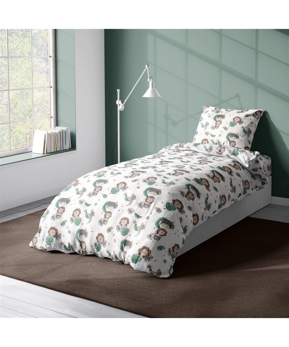 Παπλωματοθήκη Εμπριμέ kids Lion 534 160X240 Green 100%  Cotton