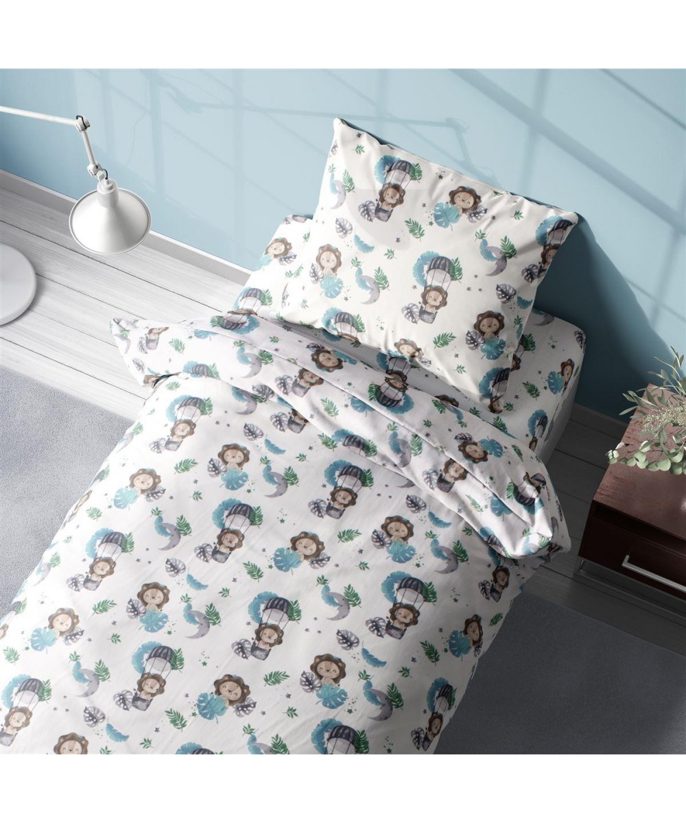 Σεντόνια Εμπριμέ Σετ 2 τεμ kids Lion 533 160X240 Sky Blue 100%  Cotton