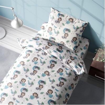 Σεντόνια Εμπριμέ Σετ 3 τεμ kids Lion 533 160X240 Sky Blue 100%  Cotton