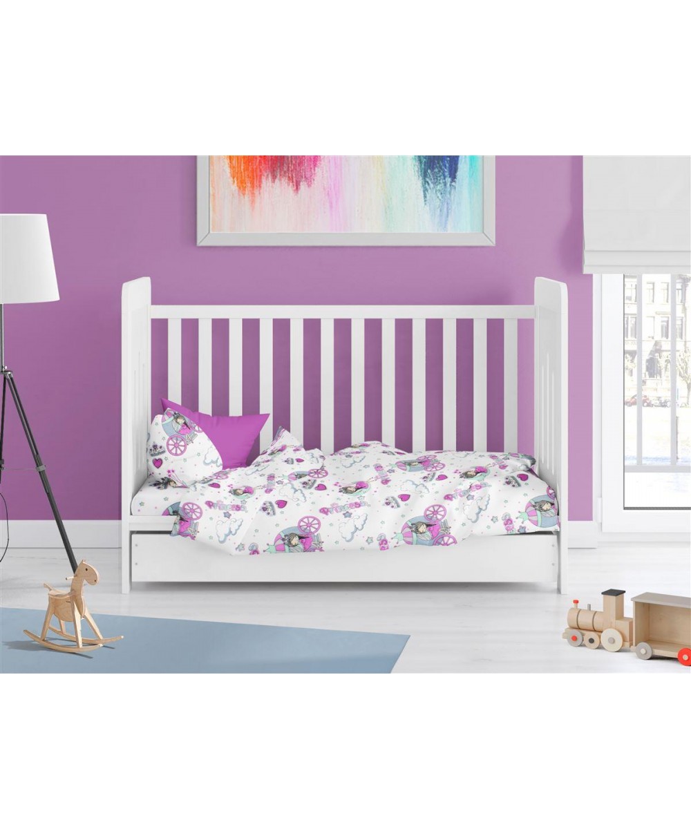 Παπλωματοθήκη Εμπριμέ bebe Princess 389 120X160 White-Lila 70/30 Cott/Pol