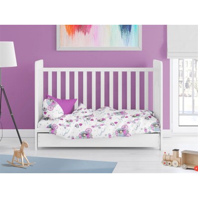 Παπλωματοθήκη Εμπριμέ bebe Princess 389 120X160 White-Lila 70/30 Cott/Pol