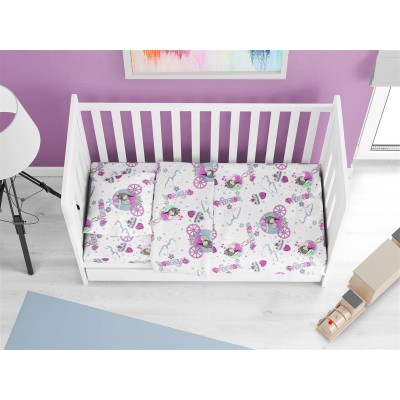 Σεντόνια Εμπριμέ Σετ 3 τεμ bebe Princess 389 120X160 White-Lila 70/30 Cott/Pol