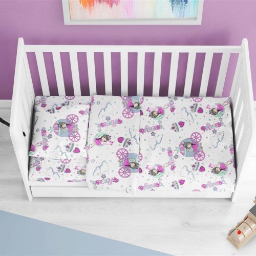 Σεντόνια Εμπριμέ Σετ 3 τεμ bebe Princess 389 120X160 White-Lila 70/30 Cott/Pol