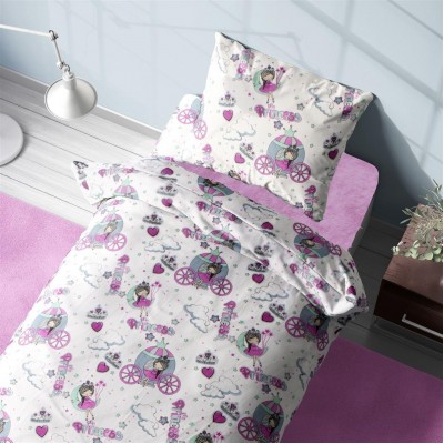 Σεντόνια Εμπριμέ Σετ 3 τεμ kids Princess 389 160X240 White-Lila 70/30 Cott/Pol