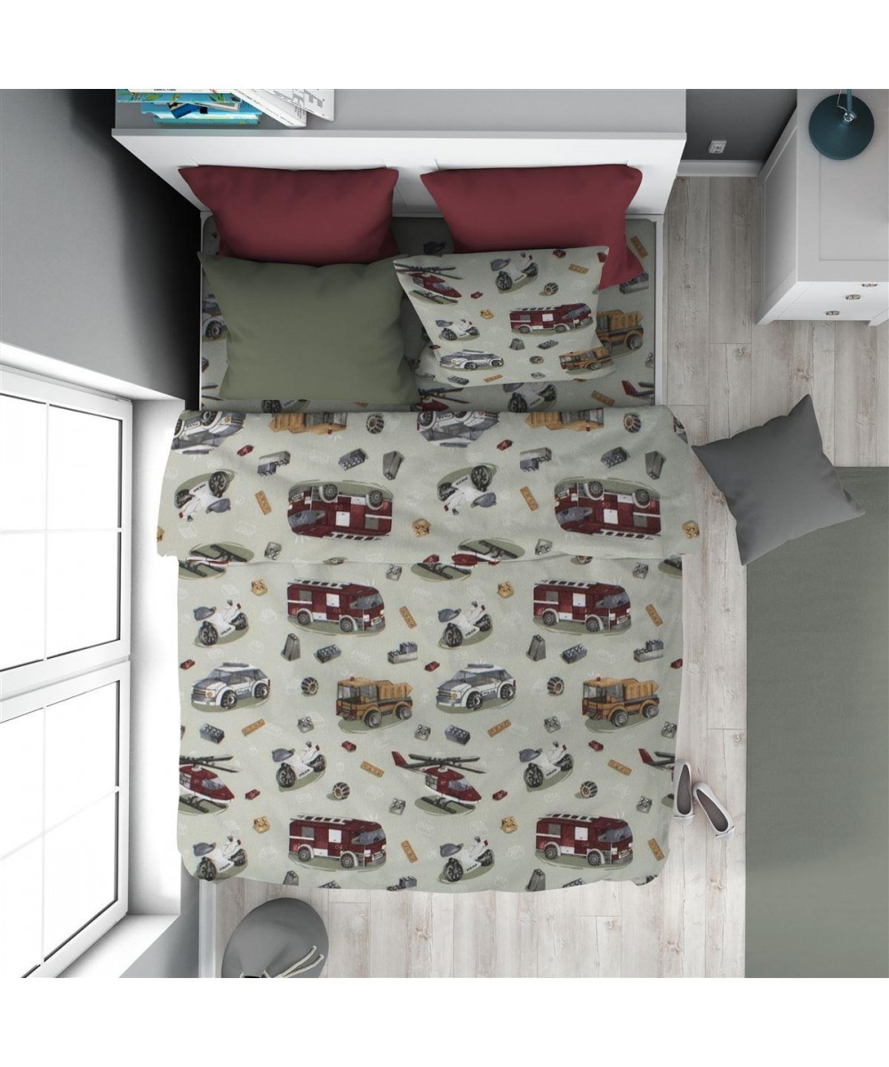 Παπλωματοθήκη Εμπριμέ kids Toys 47 160X240 Olive 100%  Cotton Flannel