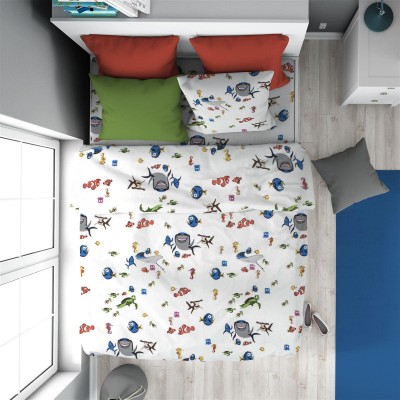 Παπλωματοθήκη Εμπριμέ kids Nemo 31 160X240 White 100%  Cotton Flannel