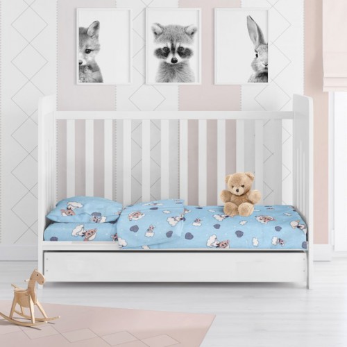 ΚΑΤΩΣΕΝΤΟΝΟ ΜΕ ΛΑΣΤΙΧΟ bebe Προβατάκι 06 0,70X1,40X0,15 Sky blue Flannel cotton 100% 
